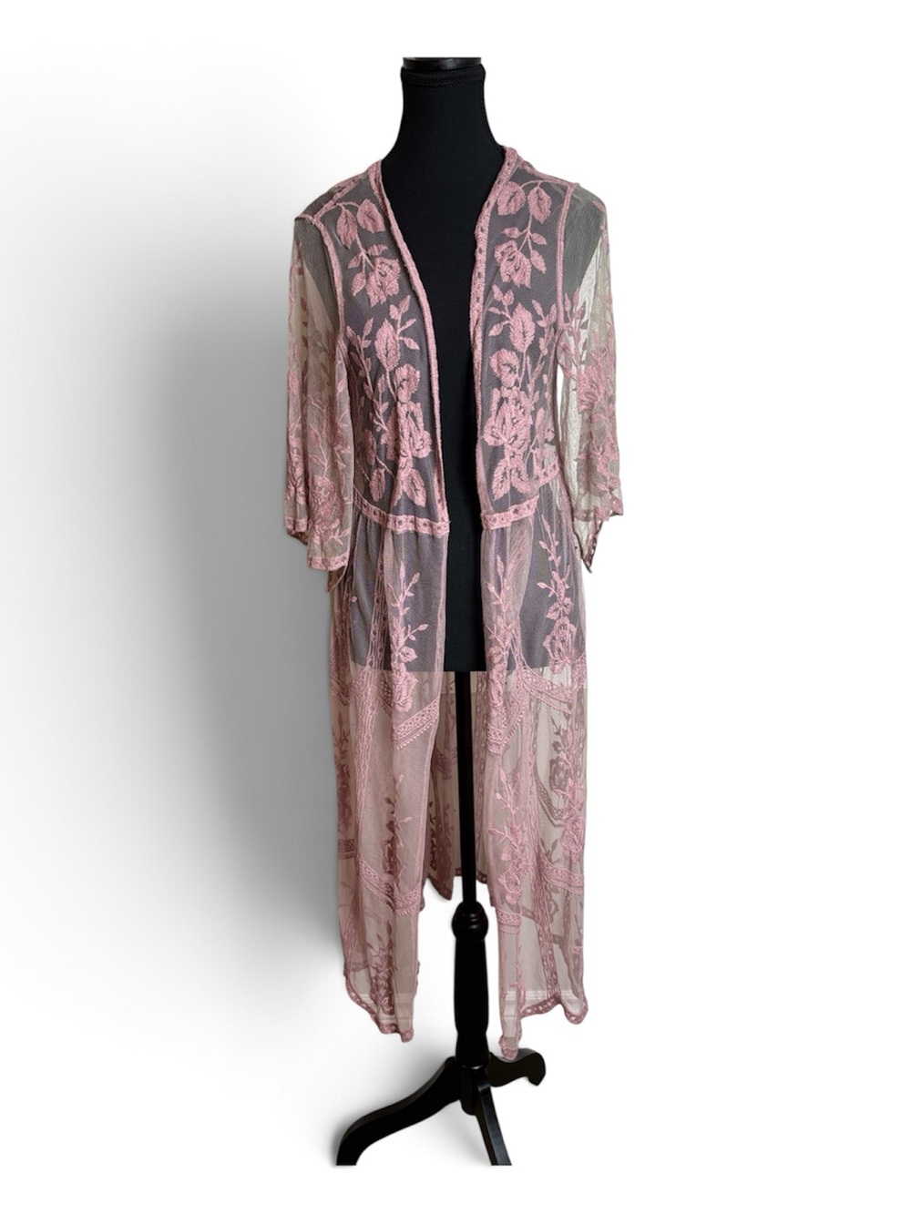 Miss Chievous Dusty Rose Lace Overlay Robe CoverupS/M Sheer Cottagecore Romantic
